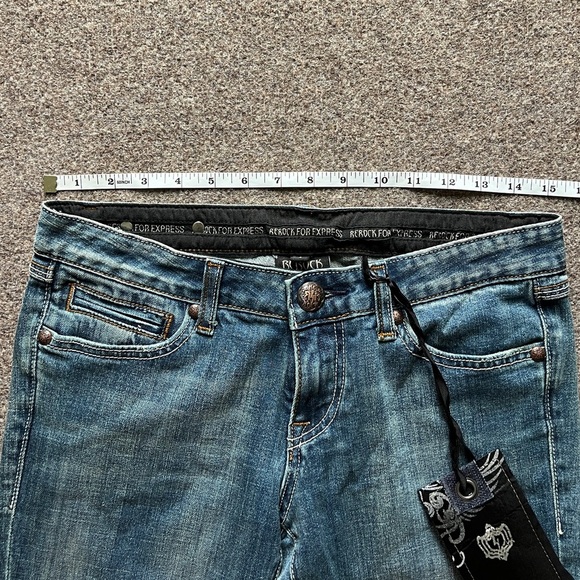 NWT Y2K ReRock for EXPRESS Boot Cut Low Rise Jeans Embroidered Size 4 (31x32.5) - Picture 10 of 16
